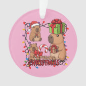 Cute Capybara Christmas Lights Festive Party Pink Ornament (Vorderseite)