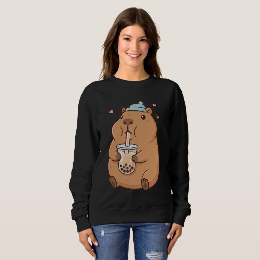 Cute Capybara Drinking Boba Bubble Tea Sweatshirt (Vorne ganz)