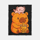 Cute Capybara Drinking Bubble Tea And Axolotl Kawa Fleecedecke (Vorderseite)