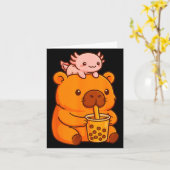 Cute Capybara Drinking Bubble Tea And Axolotl Kawa Karte (Gelbe Blume)