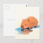Cute Capybara Drinking from Blue Puddle Postkarte (Vorne/Hinten)