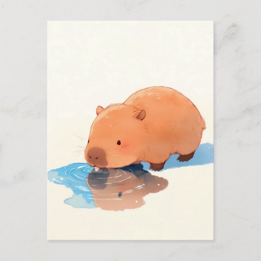 Cute Capybara Drinking from Blue Puddle Postkarte (Vorderseite)