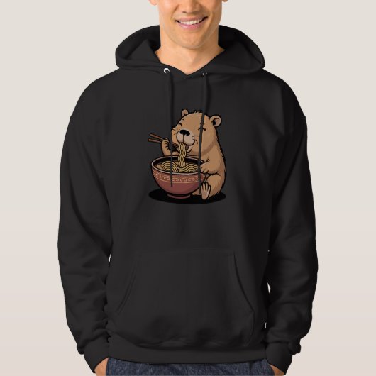 Cute Capybara Eating Ramen Bowl Japanese Anime Foo Hoodie (Vorderseite)