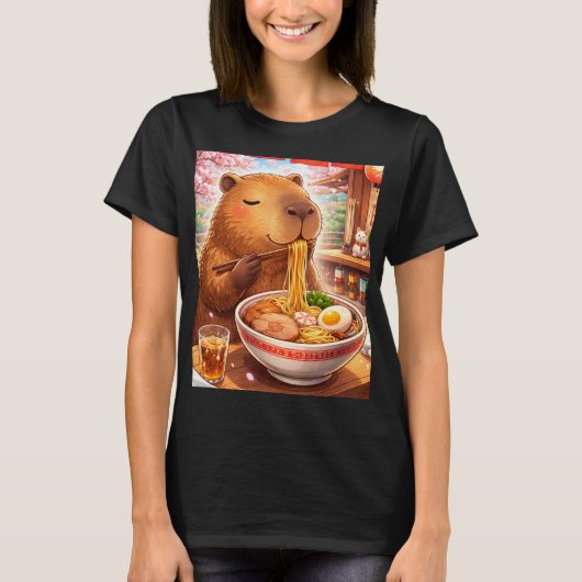Cute Capybara eating Ramen T-Shirt (Vorderseite)