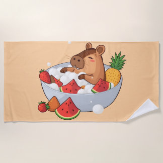 Cute Capybara Fruit Bath Spa Day Kawaii Animal Ill Strandtuch