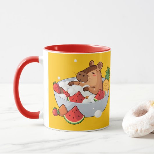 Cute Capybara Fruit Bath Spa Day Kawaii Animal Ill Tasse (Mit Donut)