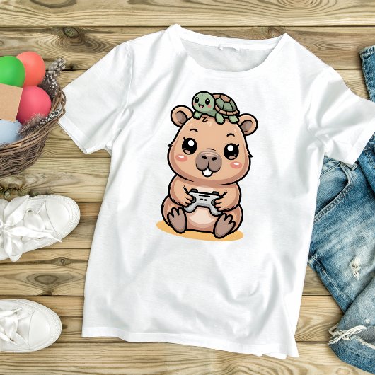 Cute Capybara Gamer Anime Turtle Kawaii Gaming  T-Shirt