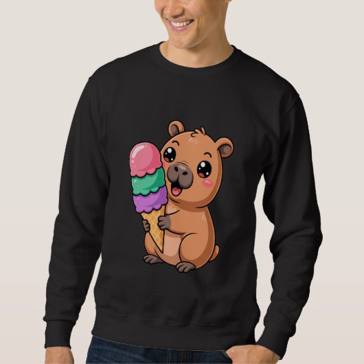 Cute Capybara Holding a Triple-Scoop Treat Sweatshirt (Vorderseite)