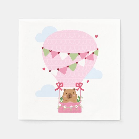 Cute Capybara Hot Air Balloon Pink Birthday Party Serviette (Vorderseite)
