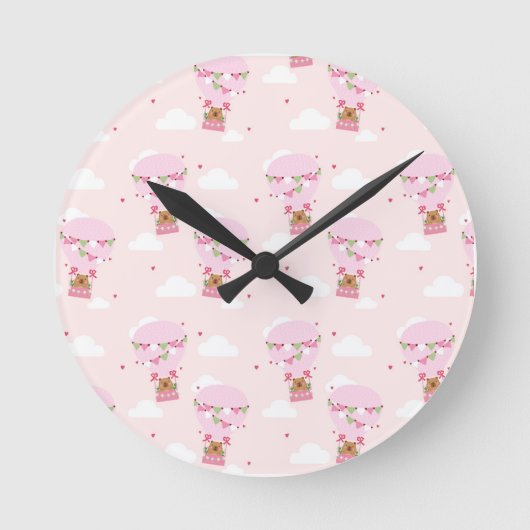 Cute Capybara Hot Air Balloon Runde Wanduhr (Vorderseite)
