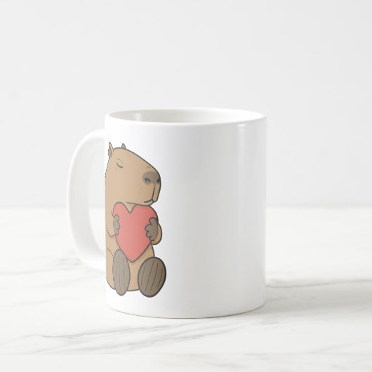 Cute Capybara Hugging Heart Valentine Kaffeetasse (Vorderseite Links)