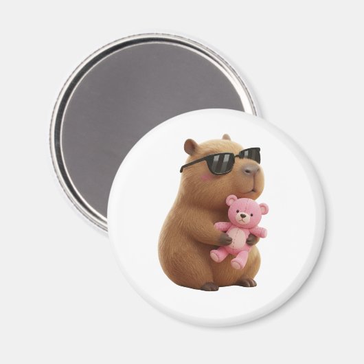 Cute Capybara Hugging Teddy Bear Magnet (Vorderseite/Rückseite)