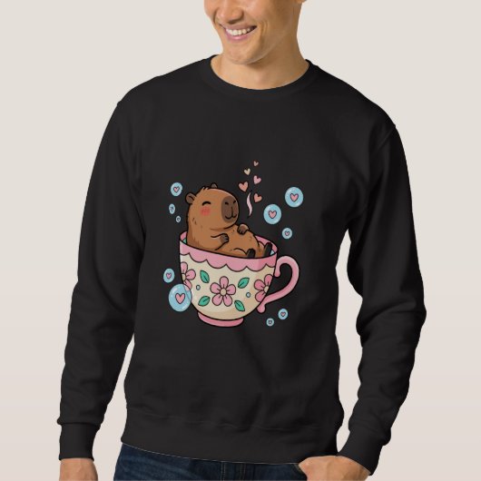 Cute Capybara in Teacup Kawaii Tea Bath Relaxing S Sweatshirt (Vorderseite)