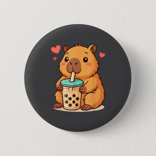 Cute Capybara Kawaii Anime Drinking Bubble Tea Lov Button (Vorderseite)