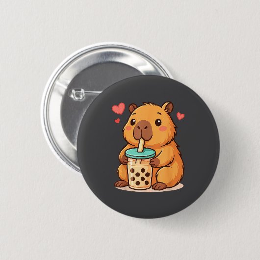 Cute Capybara Kawaii Anime Drinking Bubble Tea Lov Button (Vorne & Hinten)