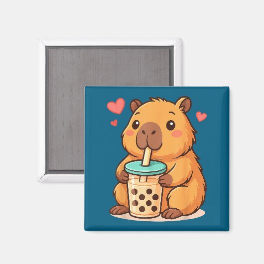 Cute Capybara Kawaii Anime Drinking Bubble Tea Lov Magnet (Vorderseite/Rückseite)