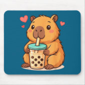 Cute Capybara Kawaii Anime Drinking Bubble Tea Lov Mousepad (Vorne)
