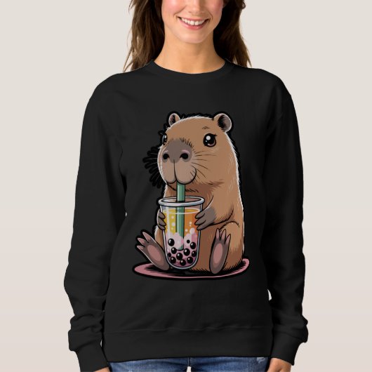 Cute Capybara Kawaii Boba Tea Lover T-Shirt Sweatshirt (Vorderseite)