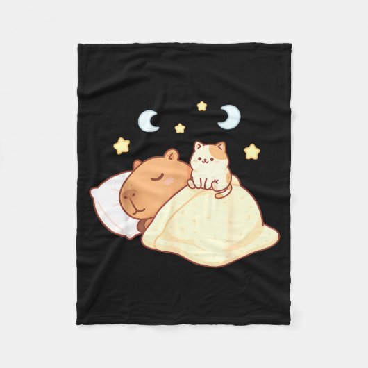 Cute Capybara Kawaii Sleep Pajamas Sleepybara Cat Fleecedecke (Vorderseite)