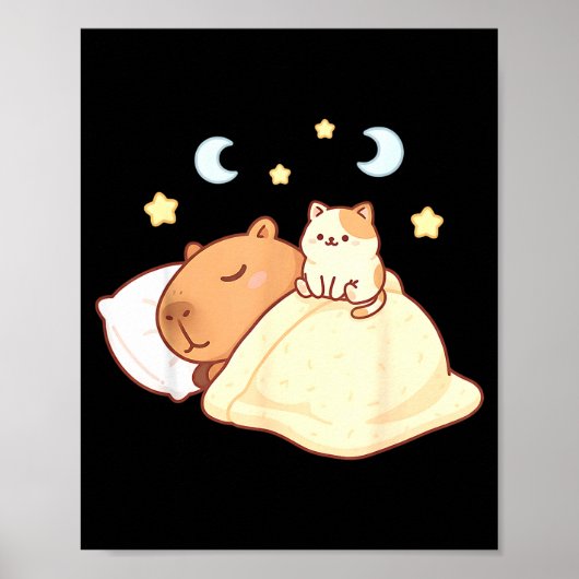 Cute Capybara Kawaii Sleep Pajamas Sleepybara Cat  Poster (Vorne)