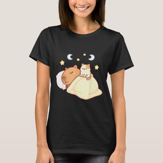 Cute Capybara Kawaii Sleep Pajamas Sleepybara Cat T-Shirt (Vorderseite)