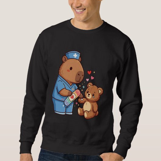 Cute Capybara Nurse Teddy Bear Patient Bandage Med Sweatshirt (Vorderseite)