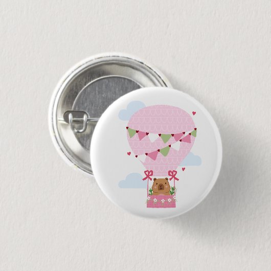 Cute Capybara Pink Birthday Party Button (Vorne & Hinten)