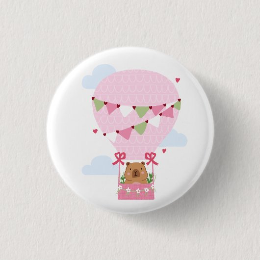 Cute Capybara Pink Birthday Party Button (Vorderseite)