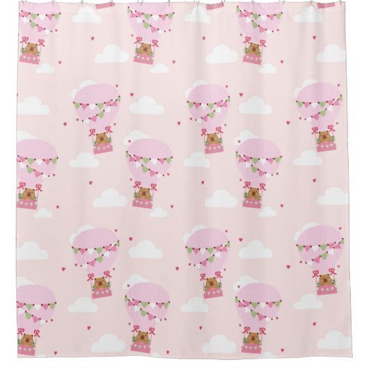 Cute Capybara Pink Hot Air Balloon  Duschvorhang (Vorderseite)