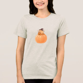Cute Capybara Pumpkin Halloween T-Shirt Tri-Blend Shirt