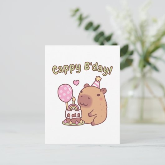Cute Capybara Rainbow Birthday Cake Cappy Bday Postkarte (Stehend Vorderseite)