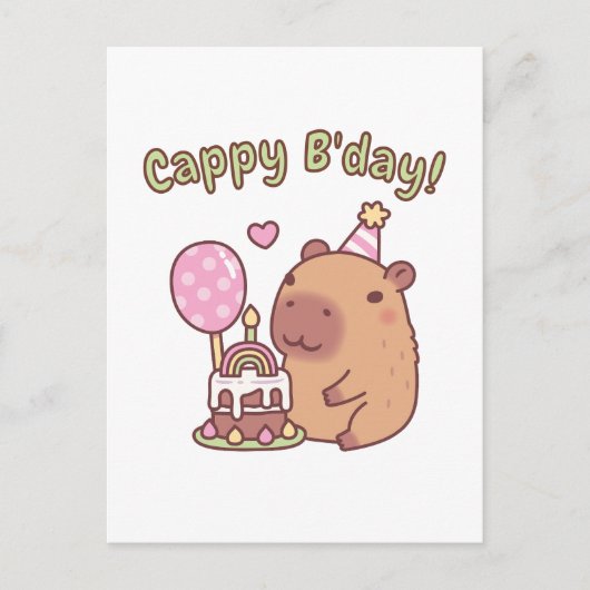 Cute Capybara Rainbow Birthday Cake Cappy Bday Postkarte (Vorderseite)