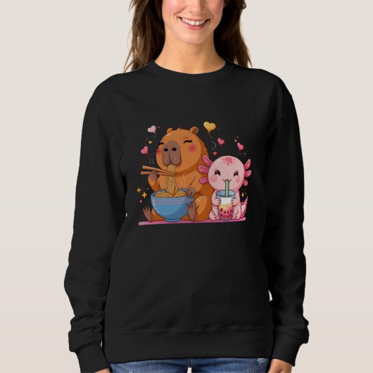 Cute Capybara Ramen and Axolotl Boba Kawaii Boys G Sweatshirt (Vorderseite)