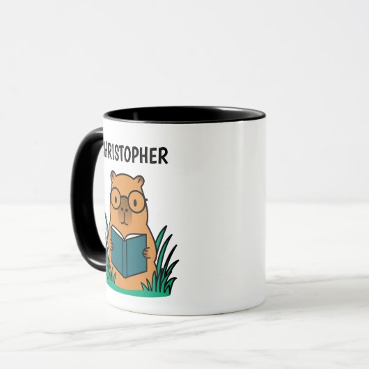 Cute Capybara Reading Book Tasse (Vorderseite Links)