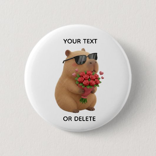 Cute Capybara Rose Bouquet Valentine Pin Button (Vorderseite)