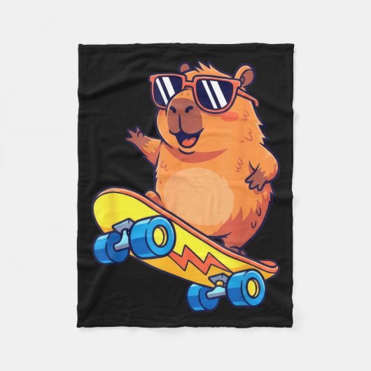 Cute Capybara Skateboarding Chill Animal Lover Art Fleecedecke (Vorderseite)