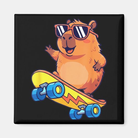 Cute Capybara Skateboarding Chill Animal Lover Art Magnet (Vorne)