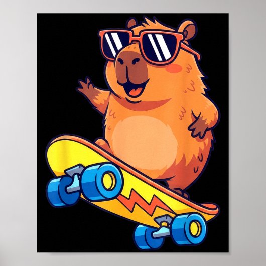 Cute Capybara Skateboarding Chill Animal Lover Art Poster (Vorne)