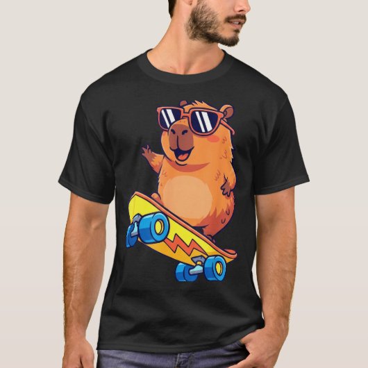 Cute Capybara Skateboarding Chill Animal Lover Art T-Shirt (Vorderseite)