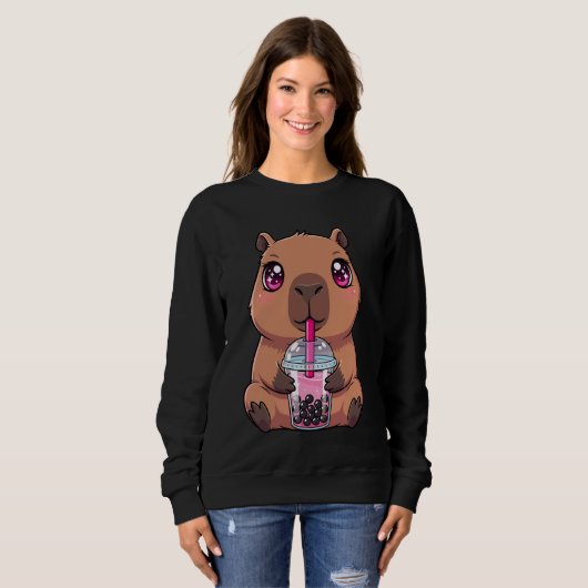 Cute Capybara with Boba Bubble Tea Sweatshirt (Vorne ganz)
