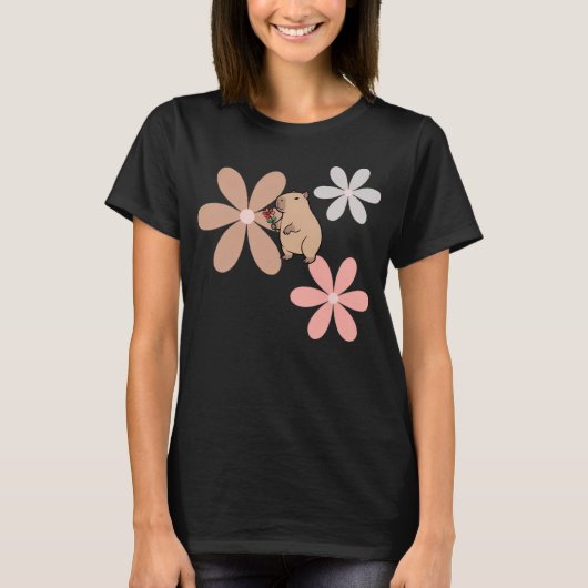  Cute Capybara With Flower  T-Shirt (Vorderseite)