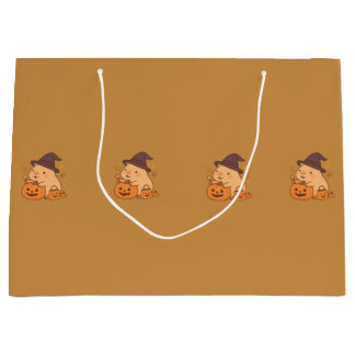 Cute Capybara with Pumpkin Gift Bag | Große Geschenktüte