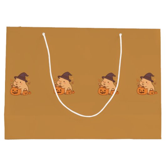 Cute Capybara with Pumpkin Gift Bag | Große Geschenktüte (Rückseite)