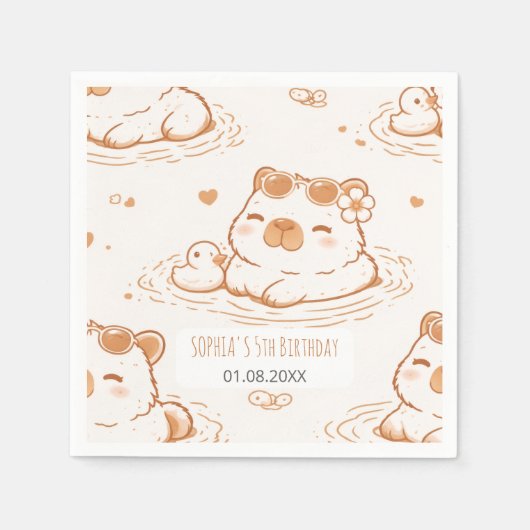 Cute Capybara With Sunglasses Kids Birthday Party Serviette (Vorderseite)