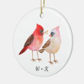 Cute Cardinal Giving Gifts Couple Custom Christmas Keramik Ornament (Links)