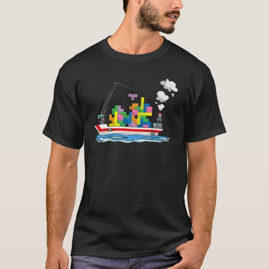 Cute Cargo Ship Blocks Toy Boat Brick Puzzle T-Shirt (Vorderseite)