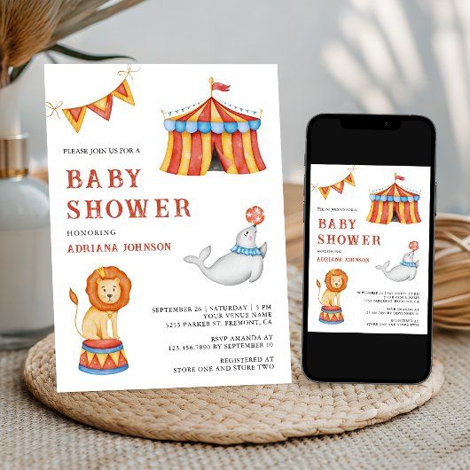 Cute Carnival Circus Baby Shower Einladung