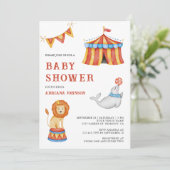 Cute Carnival Circus Baby Shower Einladung (Stehend Vorderseite)