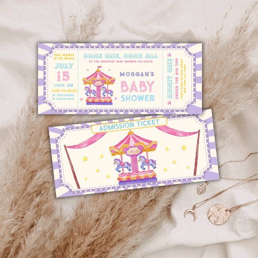 Cute Carousel Circus Ticket Carnival Baby shower  Einladung