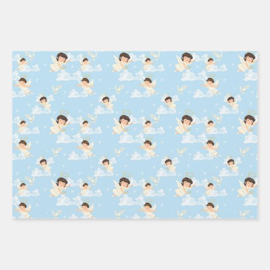Cute Cartoon Angels And Doves Seamless Pattern Geschenkpapier Set (Vorderseite)